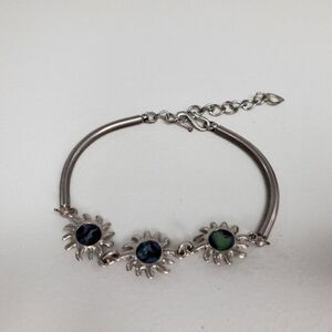 Abalone Sun Bracelet Charm Swirl Silver Tone Celestial Blue Green Oil Spill